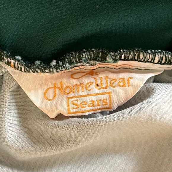 80s Vintage Sears At Home Green and Pink Orchid Print Patio Dress MuuMuu OSFM - Picture 5 of 5